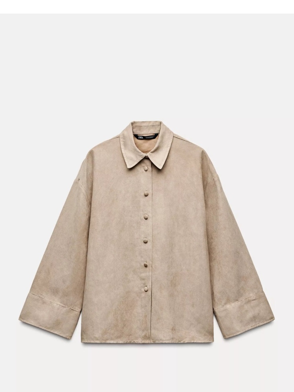 Zara Beige Suede Button-Front Utility Jacket